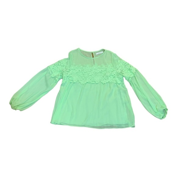 Mustard Seed Bright Green Sheer Lace Trim Top Size XL SALE - Picture 4 of 11
